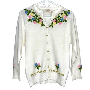 Vintage 1960’s Glentex Grannycore Hand Embroidered Floral Cardigan